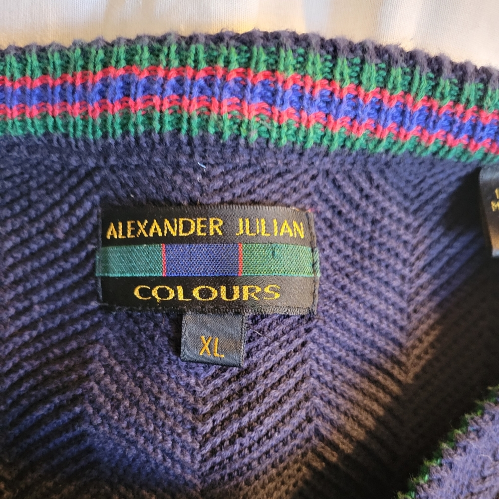 Mens Alexander Julian Colours Navy Blue XL Cotton Knit Sweater